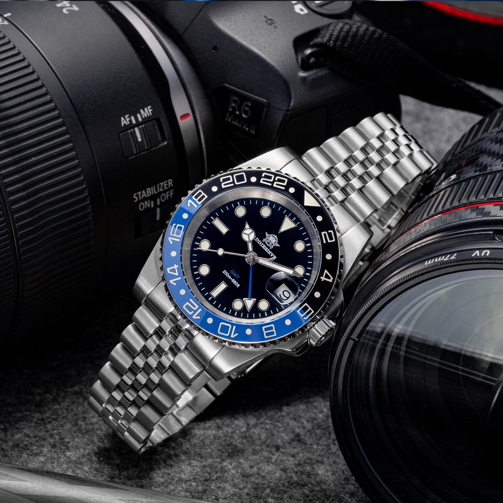 ADDIESDIVE Luxury Men's Dive Watch Swiss GMT 200M Waterproof Analog Quartz Watch with Rotating Ceramic Bezel & Luminous for Diving, Travel, Business