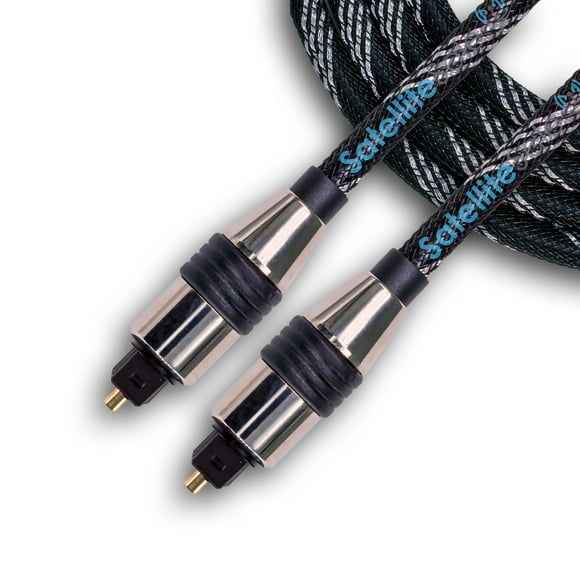 Cable de fibra óptica de audio de Toslink Digital SPDIF SatelliteSale, Nylon Negro / Cable de plata (3 pies) SatelliteSale Cable de audio óptico