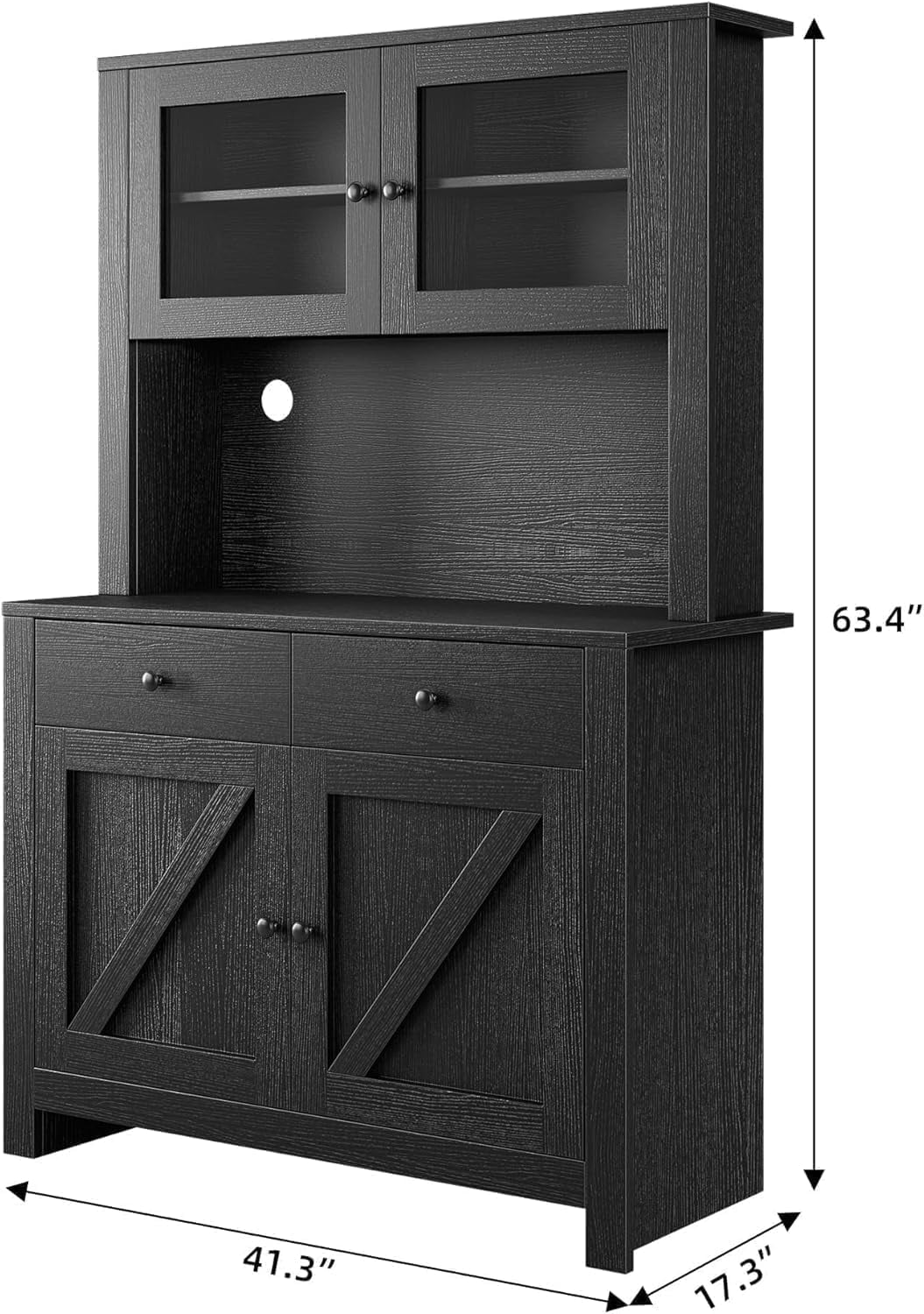 Kitchen Pantry Cabinet with Microwave Stand, Freestanding Hutch Cabinet with Buffet Cupboard, Tall Kitchen Cabinets with Adjustable Shelves for Dining Room, Black