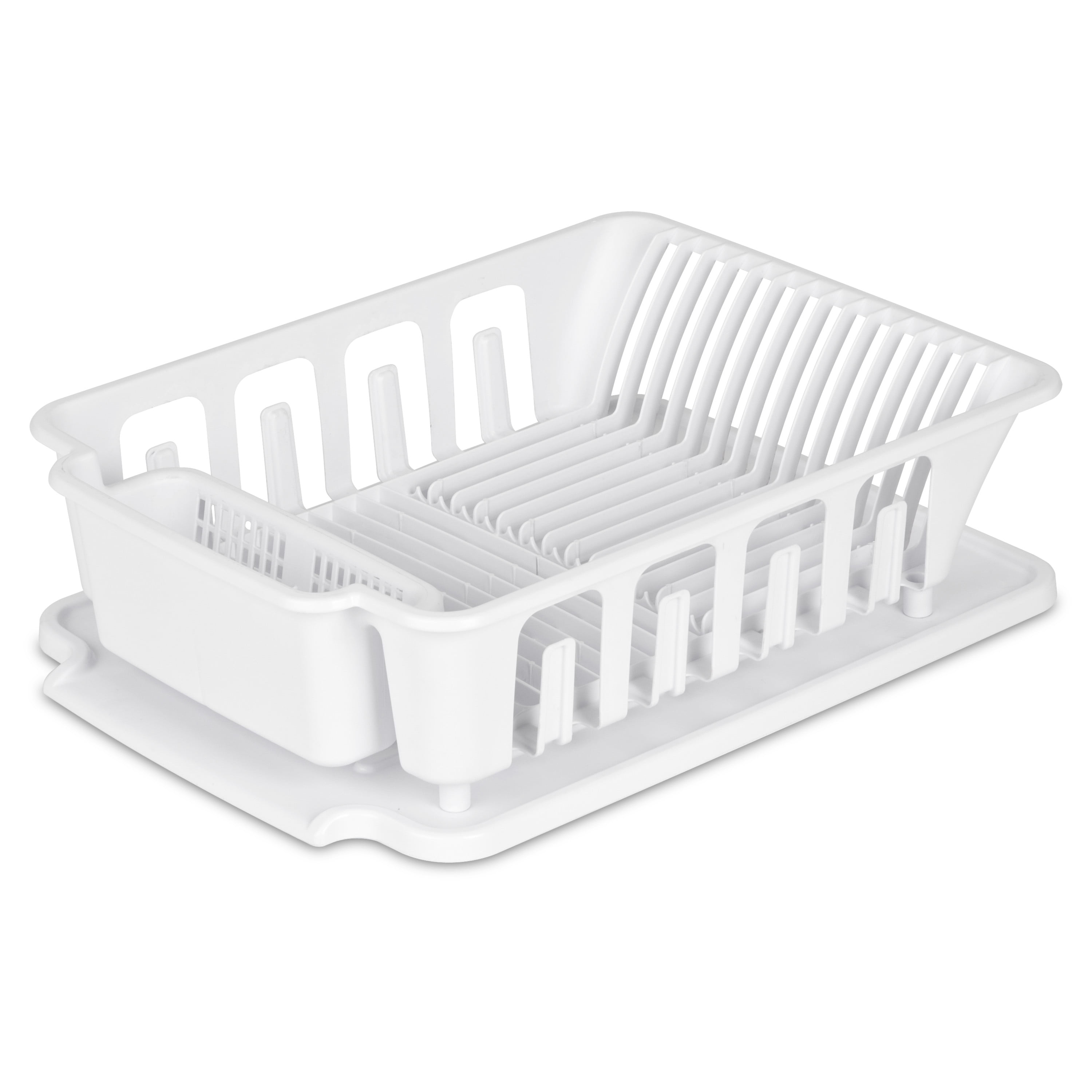 PLASTIFIC Plastic Dish Drainer Plate Cutlery Rack Kitchen Sink Utensil Draining Cup Holder 45 x 29.7 x 8cm, Transparent