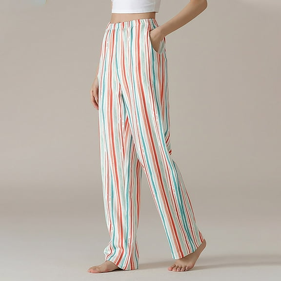 Stripe Cargo Pants for Women High Waisted Casual Joggers with Deep Pockets Athletic Lounge Pants Workout Yoga Pants Streetwear Aesthetic Gifts for Women | Sopatenor,Red XL