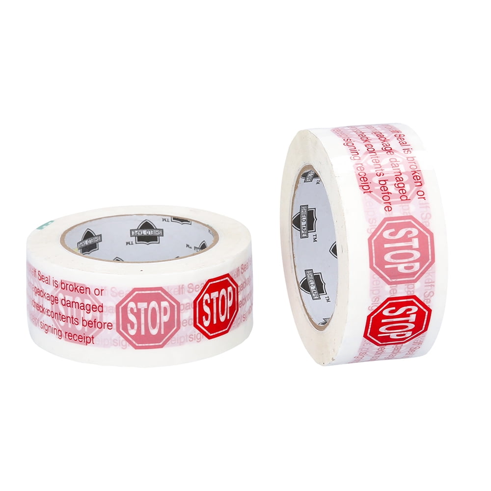 MMBM White Stop Sign Printed Tape 2.83 Inch x 110 Yards 2 Mil Box Sealing Tapes 12 Rolls