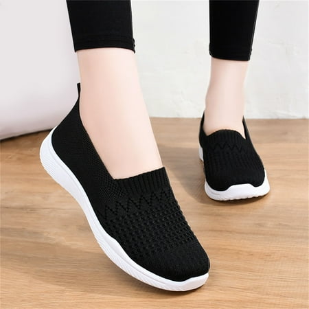 

Ykohkofe Fashion Summer And Autumn Women Sneakers Flat Mesh Breathable Solid Color Slip On Comfortable Casual
