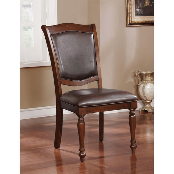 Miekor Furniture Luxurious Traditional Dining Chairs Brown Cherry Solid wood Espresso Leatherette Seat Set of 2pc Side Chairs Turned Legs Kitchen Dining Room B5A9921