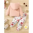thumbnail image 2 of Newborn Baby Girl White Letter Printed Long Sleeved Hoodie Top and Floral Printed Pants Set 2PCs Fall Winter Infant Outfits, 2 of 5
