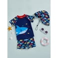 thumbnail image 3 of Suealasg Toddler Baby Boys 3Pcs Swimsuit Set 1T 2T 3T 4T Long Sleeve Shark Print Rash Guard Tops and Swim Trunks Sun Hat Kids Summer Swimwear Bathing Suit, 3 of 7