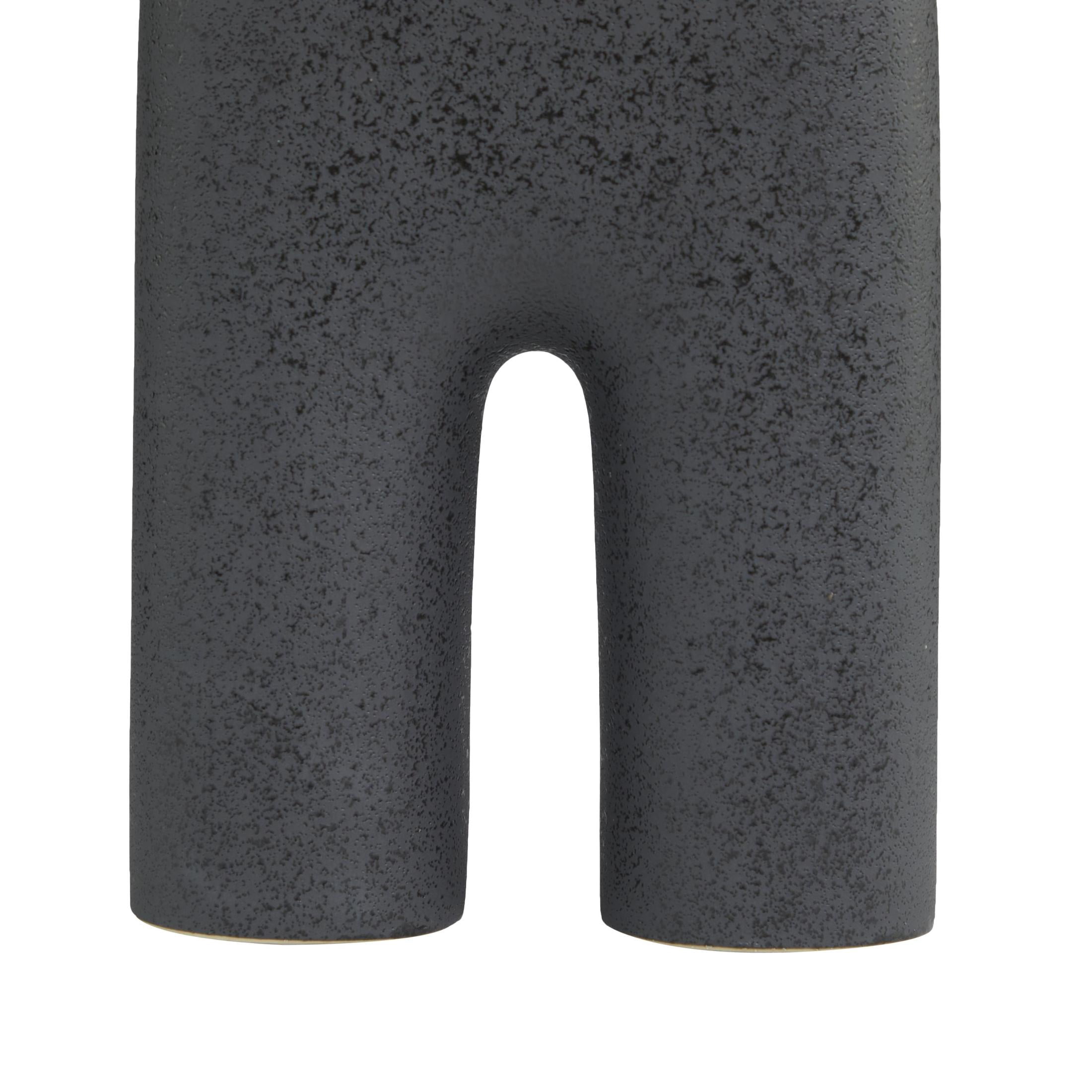 DecMode 13" Abstract Rounded Arched Black Ceramic Vase with Glossy Speckled Texture
