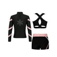 thumbnail image 2 of Hansber Kids Girls 3Pcs Yoga Workout Running Outfits Long Sleeve Zipper Jacket U Neck Tank Top and Black&Pink 6, 2 of 5