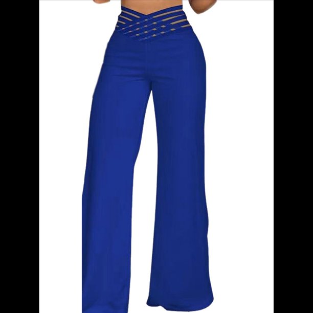 Pantalones Acampanados con Cinturón para Mujer, Estilo Informal, de Cintura Alta y Pierna . Azul S