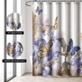 thumbnail image 3 of Violets and Butterfly Shower Curtain Set with Non-Slip Rug, Toilet Lid Cover Bath Mat, Waterproof Shower Curtain with 12 Hooks for Bathtubs Hotel Bathroom Decor, 3 of 7