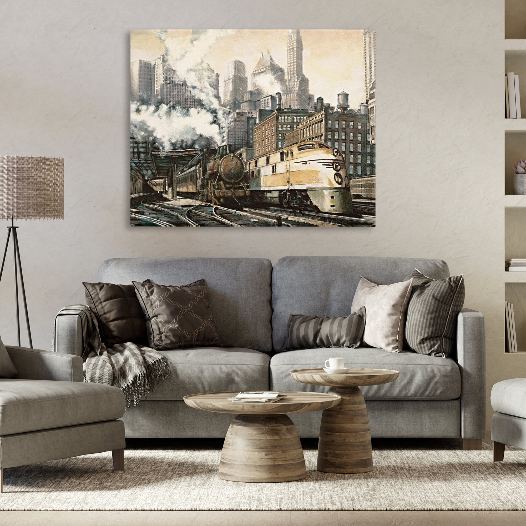 Stupell Industries Urban Steam Train Scenery Painting Gallery Wrapped Canvas Art Print Wall Art, 48 x 36