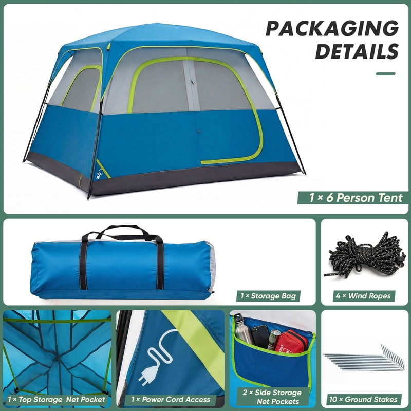Gianna 6 Person Waterproof & Windproof Family Camping Tent with Large Interior, Easy Setup Cabin Tent with Mesh Windows & Skylights, Portable Outdoor Tent for Camping, Navy Blue