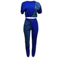 thumbnail image 2 of LSFYSZD Women's Long Pants Outfits, Short Sleeve Patchwork Short T-Shirt + High Waist Elastic Waist Pants Set, 2 of 5