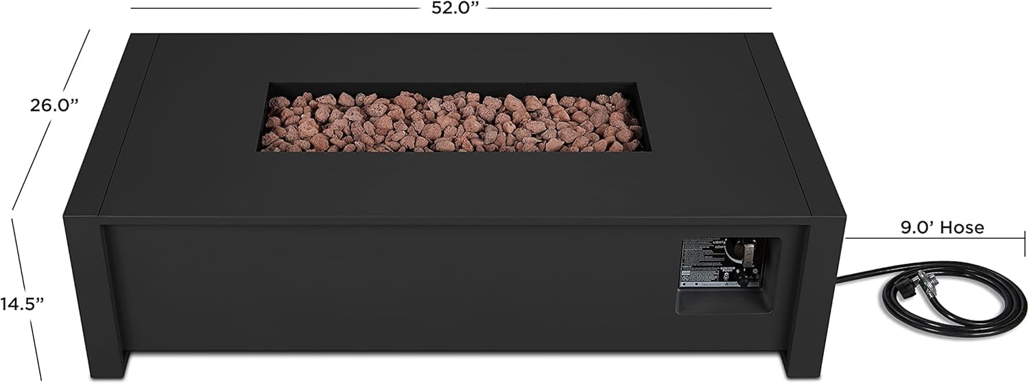 Real Flame Keenan 52" Rectangle Metal Propane Fire Pit Table in Black