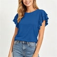 thumbnail image 5 of Admvng Womens Scoop Neck Casual Tops Ruffle Short Sleeve Summer Loose Fit Blouses, 5 of 7