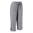 thumbnail image 6 of Capri Pants for Women 2025 Linen Casual Drawstring Elastic Waist Cargo Capris with Large Pocket Womens Cropped Pants, 6 of 7