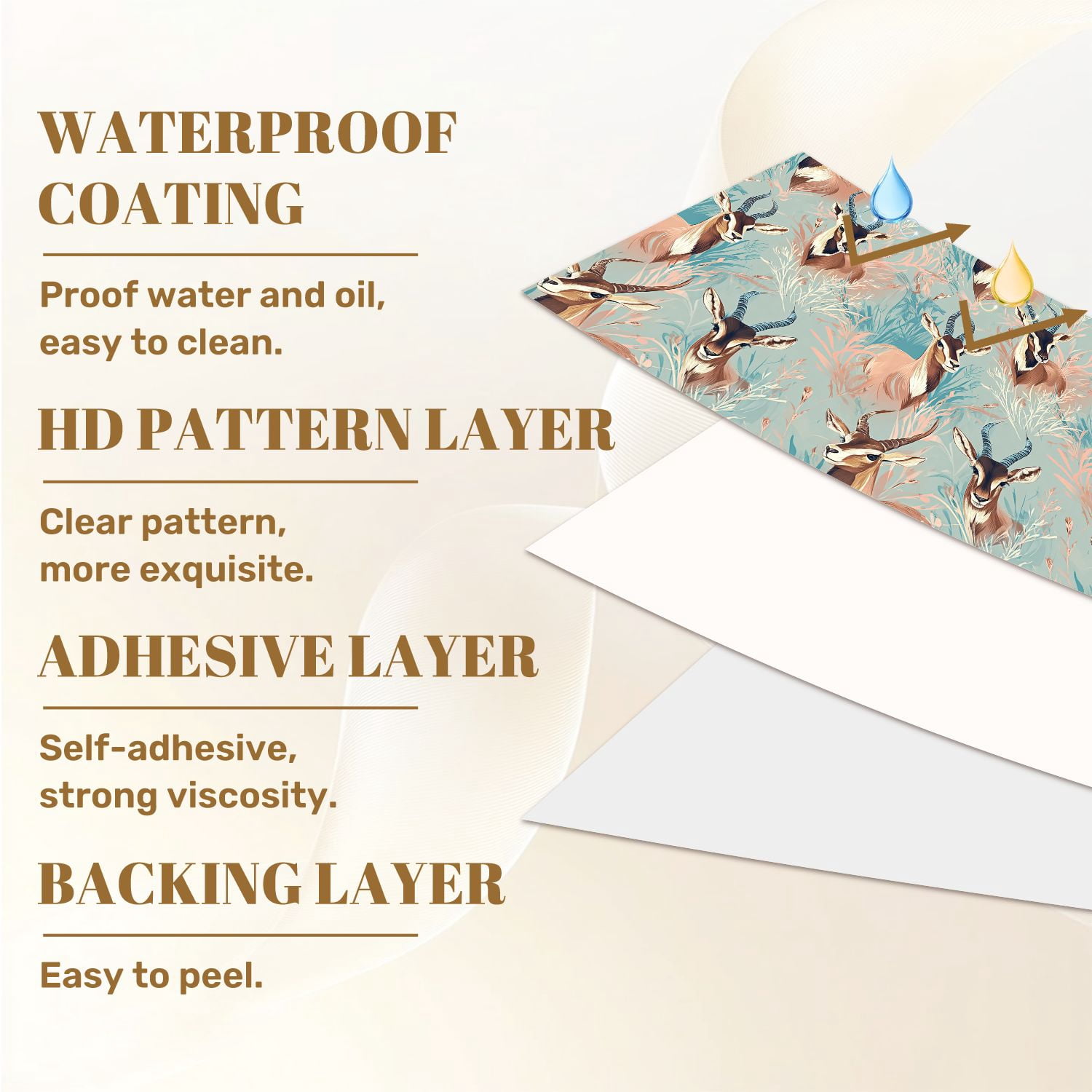 Peel and Stick Wallpaper Hunting Wildlife Antelope Botanical Pastel Blue Peach Wall Mural 17.7in x 9.8ft Self Adhesive Removable Wall Paper Renter Friendly Wallpaper for Nursery Bedroom Cabinets
