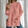 thumbnail image 2 of Knitted Sweatshirt for Women, Casual Sweatshirts Womens No Hood Girls Hoodies Pullover Cotton Split Hem Long Sleeve Sweater Crewneck Tunic Tops Fall Winter Regular Fit Sports Fall Clothing, 2 of 6