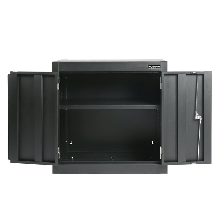 WORKPRO 28 inch Wall Garage Storage Cabinet Adjustable Shelf Steel Black