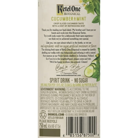 Ketel One Botanical Cucumber & Mint Vodka Distilled With Real Botanicals And Infused With Natural Flavors, 750 mL, 30% ABV