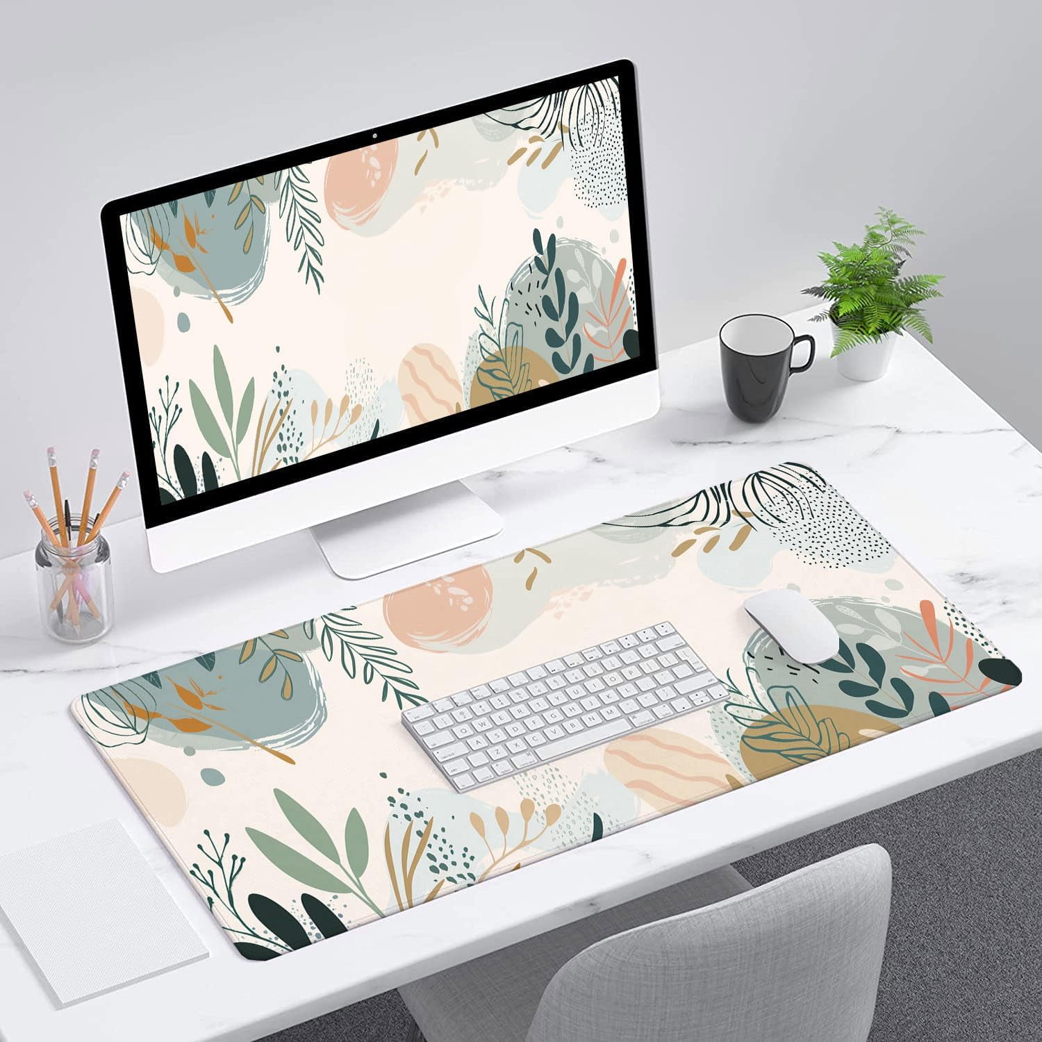 Abstract Boho Desk Mat Gaming Mouse Pad Green Pink XL Mouse Pad Large Mousepad Extended Laptop Keyboard Mat Gaming Desk Pad Mouse Mat Office Computer Keyboard Laptop Home 31.5"x11.8"