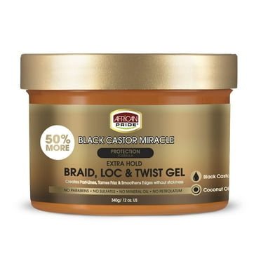 African Pride Black Castor Miracle Extra Hold Braid, Twist Gel - Tames Frizz & Controls Edges, No Parabens, No Sulfates, No Mineral Oil, No Petrolatum, Contains Black Castor & Coconut Oil, 12 oz C32