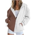 thumbnail image 1 of Timegard Zip up Hoodies for Women Long Sleeve Color Block Sweatshirts Fall Winter Loose Comfy Jacket, 1 of 5