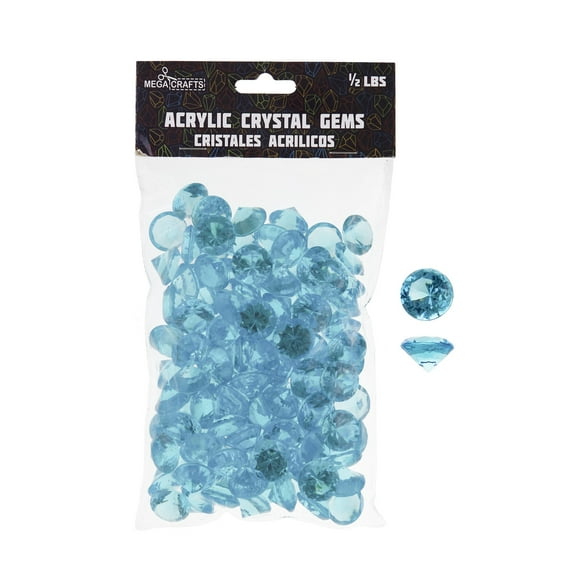 Mega Crafts 1/2 lb Acrylic Small Diamonds Turquoise, Plastic Glass Gems for Arts & Crafts, Vase Fillers & Table Scatters, Decoration Stones, Shiny Pebbles