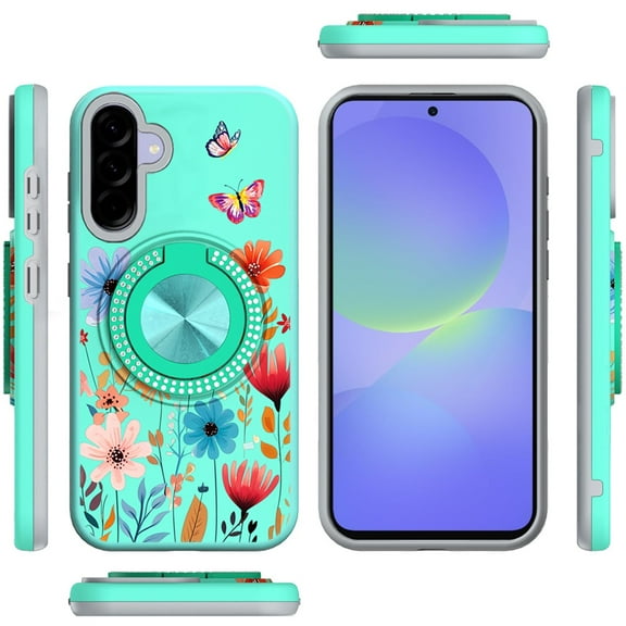 XPM for Samsung Galaxy A36 Phone Case, Pattern Design Hybrid with Invisible Ring Stand & Magnetic Back, Shockproof Protective Grip Cover for Galaxy A36 (Summer Bloom)