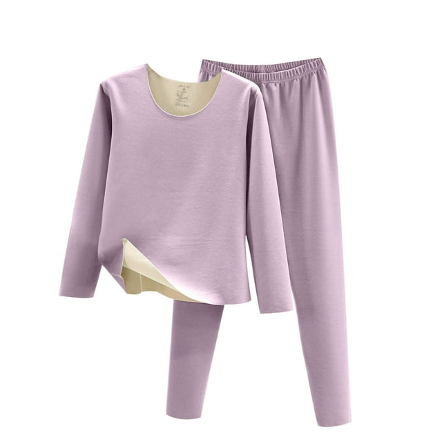 Timegard Ensemble de sous-Vêtements Thermiques 2 Pcs pour Femmes Col Rond Manches Longues Hauts Pantalons Fuselés Taille Élastique