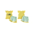 thumbnail image 2 of BemeyourBBs Toddler Baby Girls Summer Clothes 2 Piece Outfits Baby Christening Clothes God Is Good All the Time Letter Bow Embroidery Flying Sleeve T Shirt Tops and Ruffle Shorts Set, 2 of 9