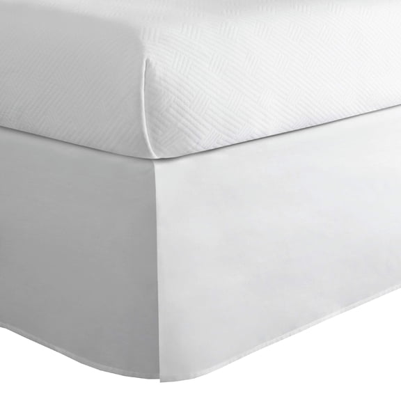 Queen size bed skirt dust ruffle, tailored split corner design, 14 inch drop length, 60% cotton 40% polyester blend, wrinkle resistant, fits all queen beds, white