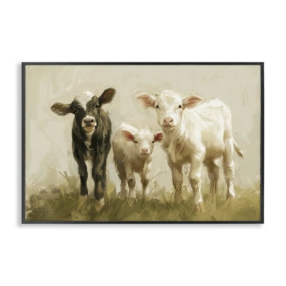 Stupell Industries Baby Cattle Trio Animals Painting Black Framed Art Print Wall Art, 18 x 12