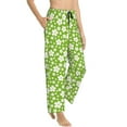 thumbnail image 2 of Naloa Green White Flowers Print Women’s Ultra-Soft Comfy Pajama Lounge Pants with Pockets & Drawstring, 2 of 8