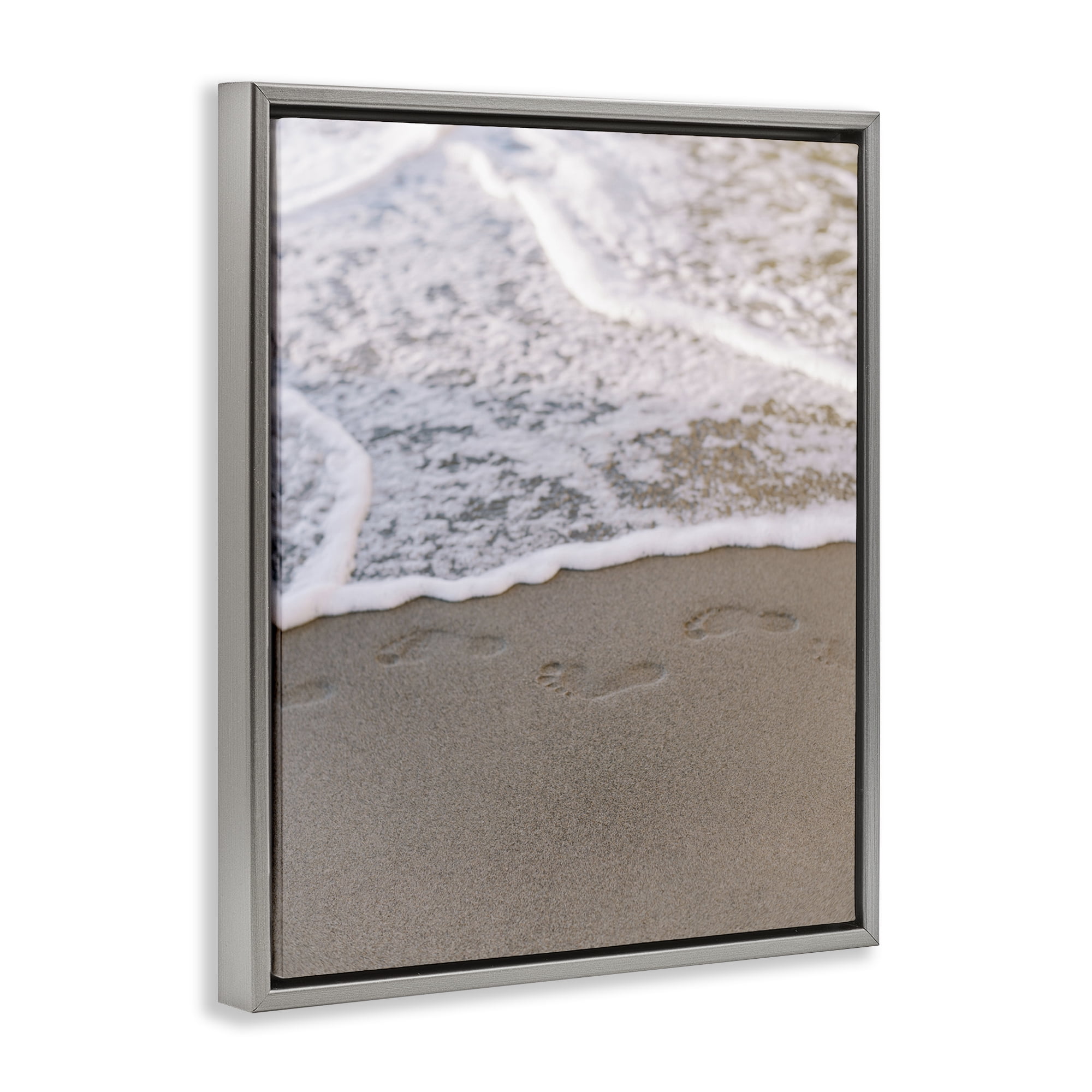 Stupell Industries Ocean's Edge Footprints Coastal Photography Gray Floater Framed Canvas Art Print Wall Art, 25 x 31