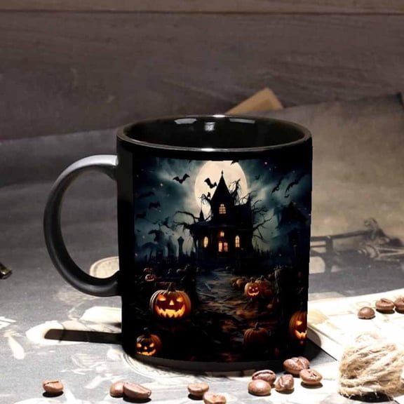 1pc Halloween Mug Spooky Haunted House Pumpkin Print Cup Dishwasher Coffee Cup Hot Cold Drinks Halloween Party Decorations Halloween Birthday or Every