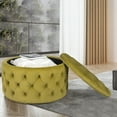 thumbnail image 2 of Homebeez Round Storage Ottoman Button Tufted Footrest Stool Coffee Table Children Sofa Stool,Yellow, 2 of 8