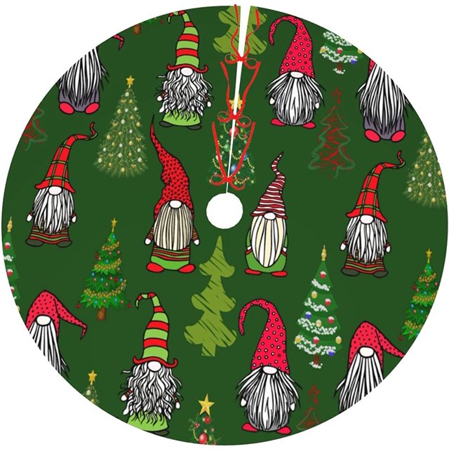 Falda de árbol de Navidad de 48 pulgadas, adornos navideños a cuadros de Búfalo, rojo, verde y dorado, para fiestas, interiores y exteriores