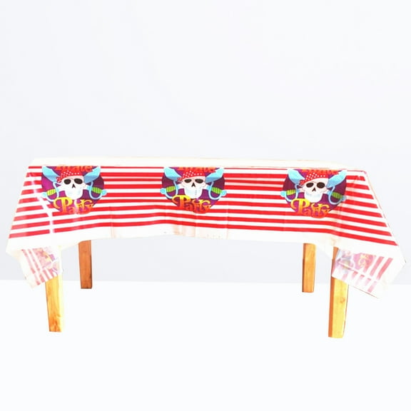 WHAMVOX Red Disposable Tablecloths with Pirate Pattern for Party Use PE Plastic Table Cover 54 x 108 Inches