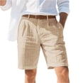 thumbnail image 2 of Domuza Mens Shorts High Waist Linen Pleated Formal Casual Rolled Cuff for Summer Khaki M, 2 of 4