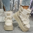 thumbnail image 2 of Snow Boots for Women Casual Suede Low Top Winter Slip on Loafers Comfy Plush Warm Thick Soft Sole Outdoor Walking Shoes White Size 9, 2 of 5