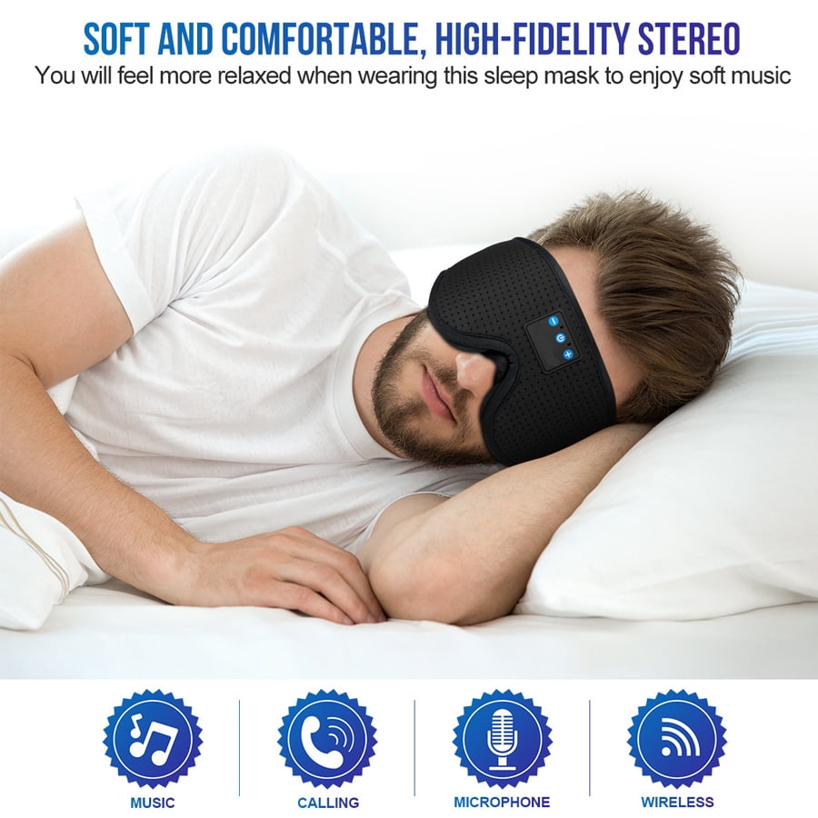 YA YATECH Wireless Bluetooth 5.3 Sleep Eye Mask, 3D Contoured Light Blocking Breathable Eye Cover for Travel Nap