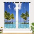 thumbnail image 2 of Beach Window Curtains, Tropical Coastal Hawaiian Palm Trees Ocean Landscape Pattern Waterproof Grommet Window Drapes for Bedroom Living Room Laundry Room Closet Cafe 2 Panels W52 x L84, 2 of 6