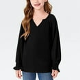 thumbnail image 6 of breaise Girls Long Sleeve Shirts Spring V Neck Lantern Sleeve T-Shirts Casual Solid Tops for Youth Teen Girls 6-16 Years, 6 of 8