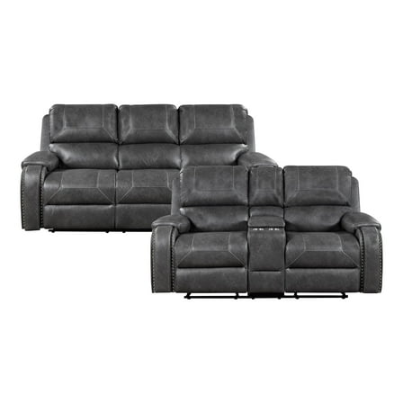 Lexicon Newnan Faux leather 2pc Set Sofa Loveseat in Gray