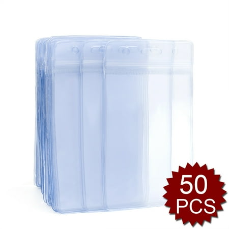 - GOGO Set of 50 Clear Plastic Name Tag Badge Id Card Holders Large Heavy Duty Waterproof 3