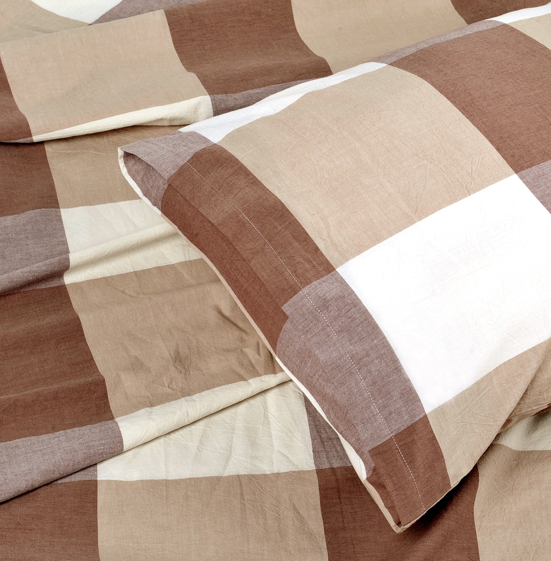 Home Soft Things 3 Piece Washed Cotton Duvet Cover Set - Buffalo - Caramel - King (102" x 90")
