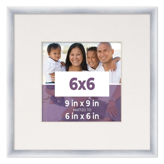 6x6 Frame Silver With White Picture Mat For 6x6 Photo - Silver 9x9 Frame To Display Print or Poster