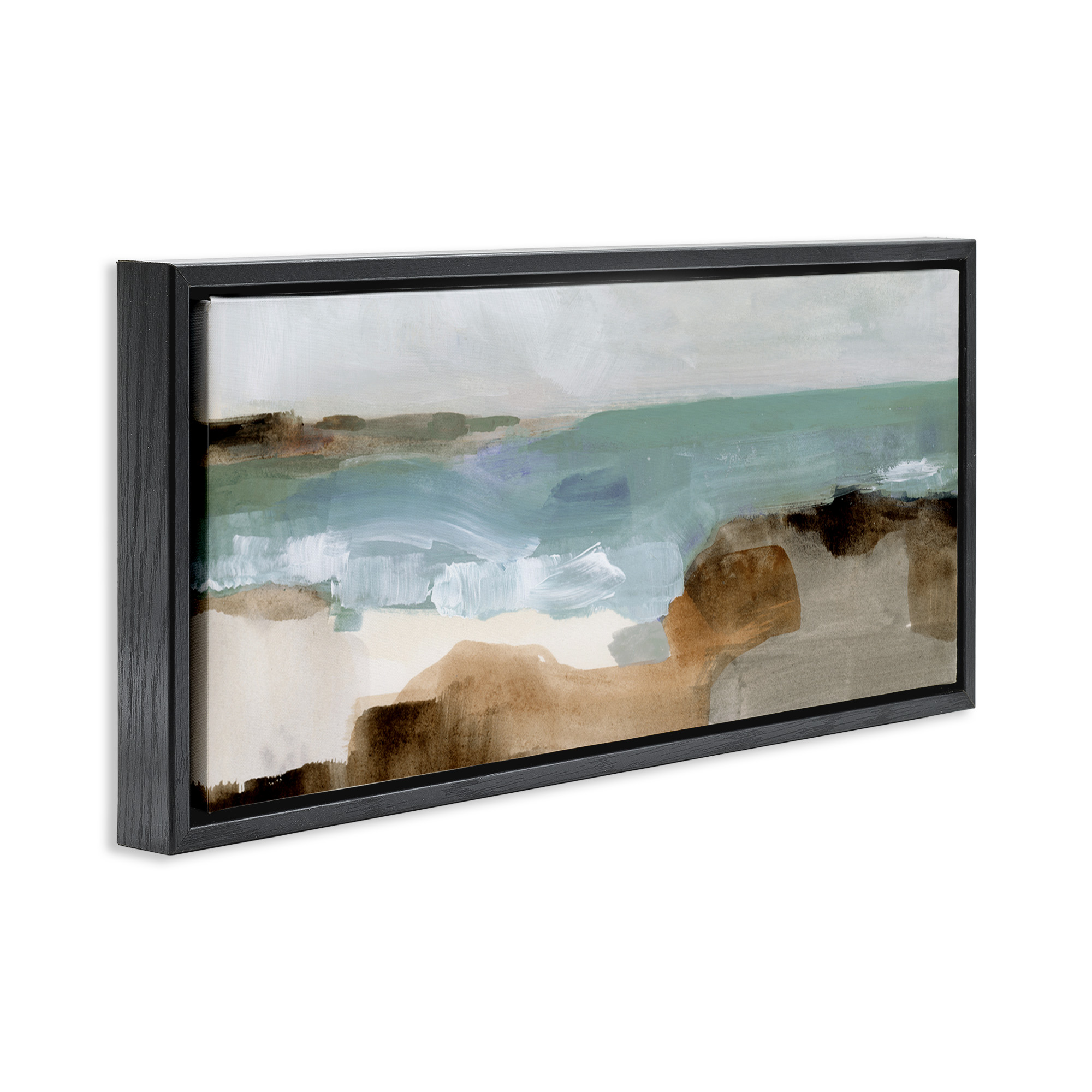 Stupell Industries Abstract Ocean Wave Landscape Abstract Painting Black Floater Framed Canvas Art Print Wall Art, 31 x 14