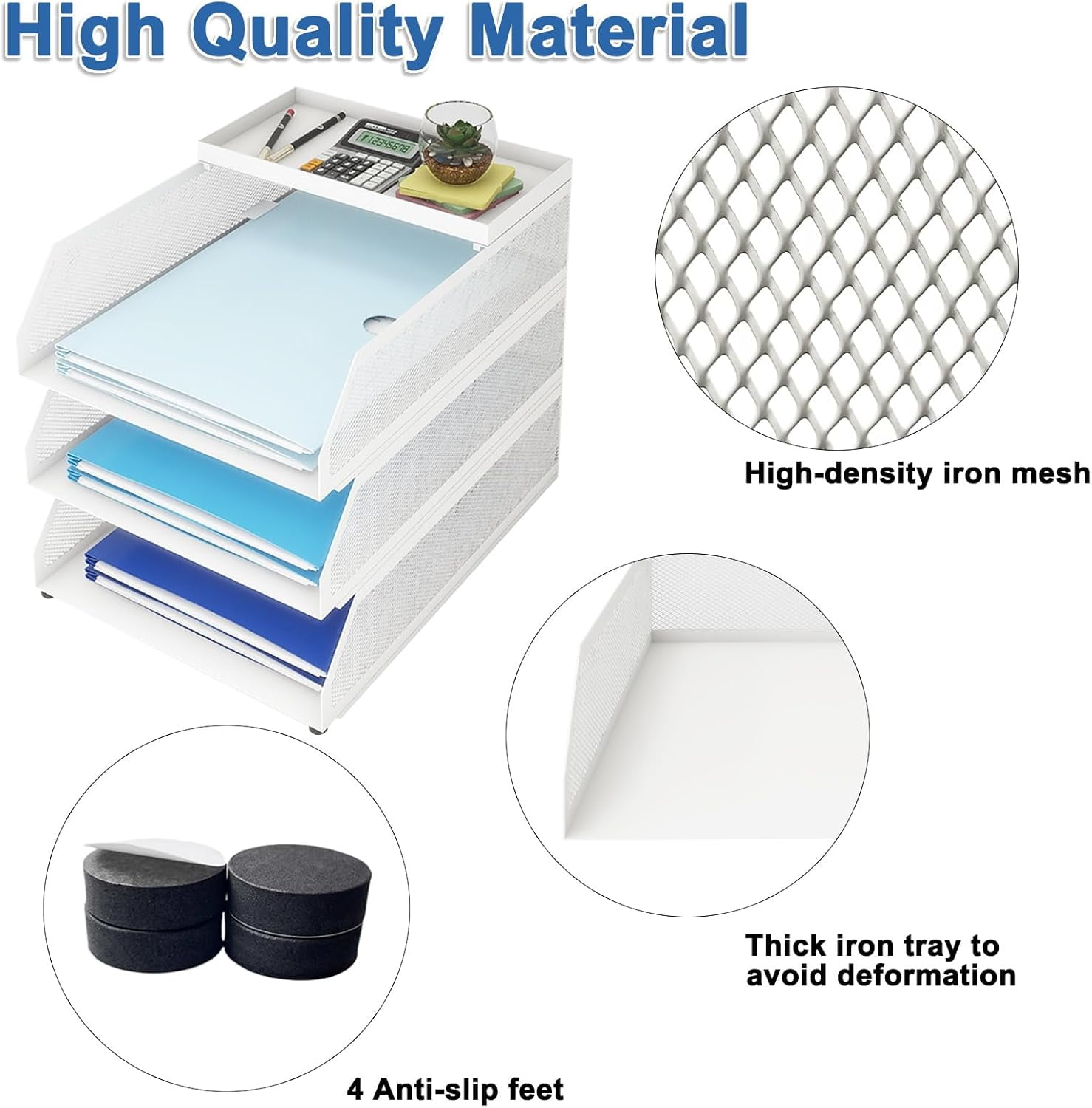 Natwind 3-Tier Stackable Paper Tray, Metal Mesh Desktop Organizer, Paper Sorter, Letter Trays,File Document Storage Rack for for Home, Office(white)